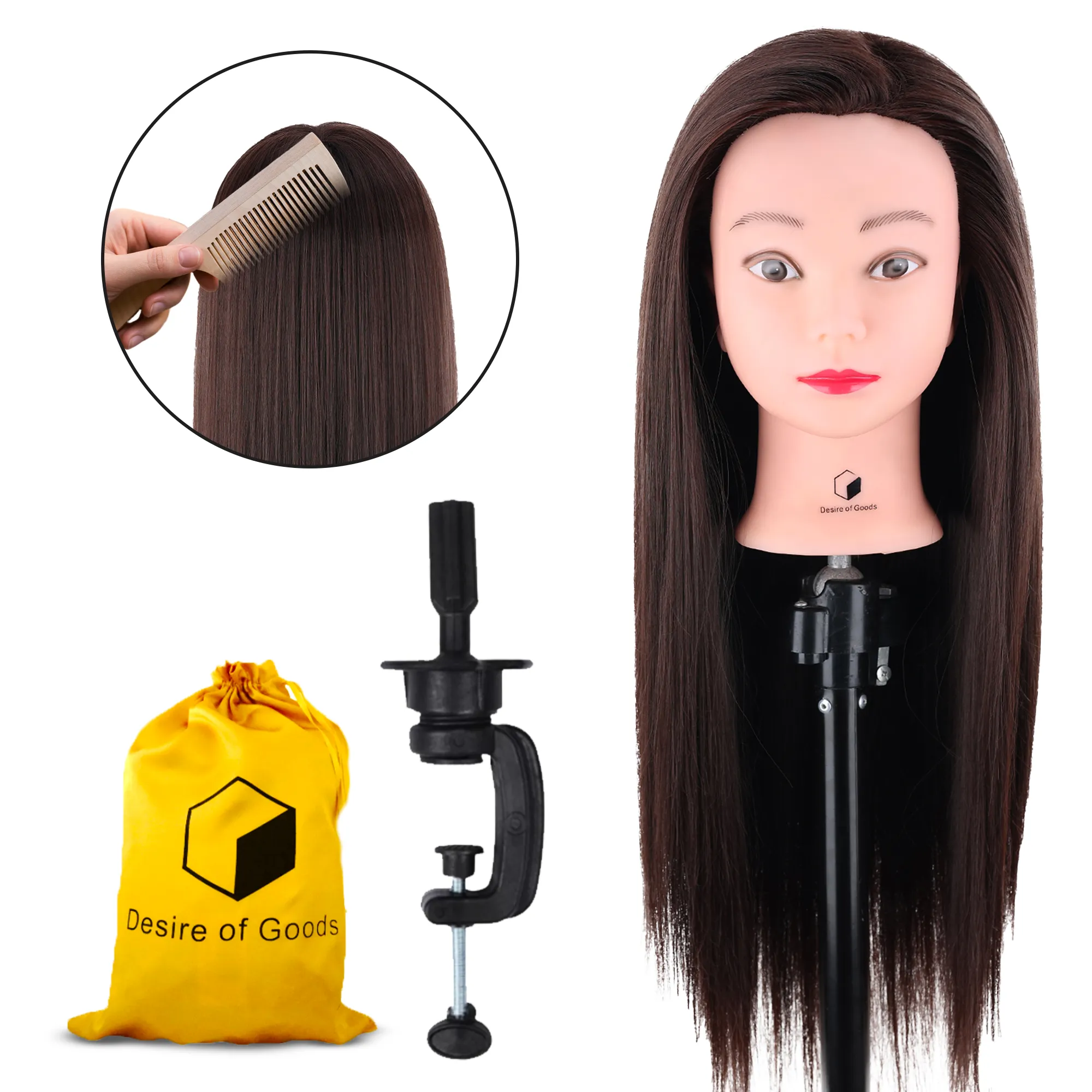 Desire of Goods Professioneel Oefenhoofd Kappershoofd Kastanjebruin Statief & Styling Accessoires Kappop Kaphoofd 70 cm - Afbeelding 4
