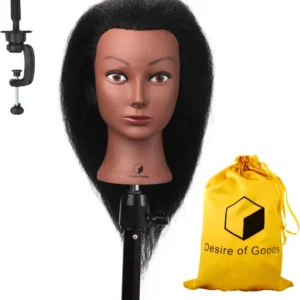 Desire of Goods Afro oefenhoofd kappershoofd – Donkerbruin haar – 100% Echt haar – met statief