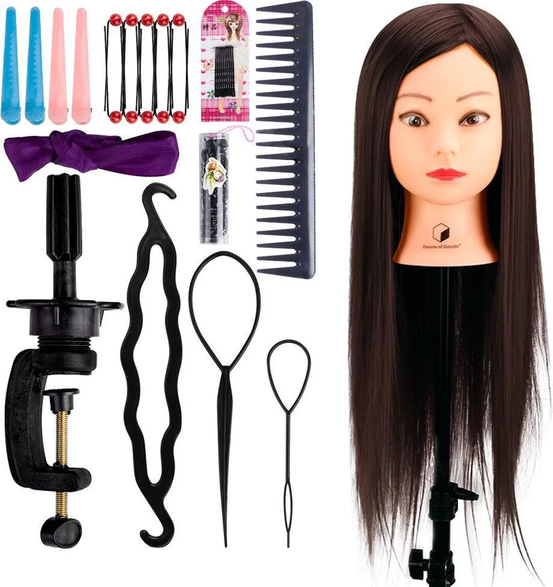 Desire of Goods Professioneel Oefenhoofd Kappershoofd Kastanjebruin Statief & Styling Accessoires Kappop Kaphoofd 70 cm