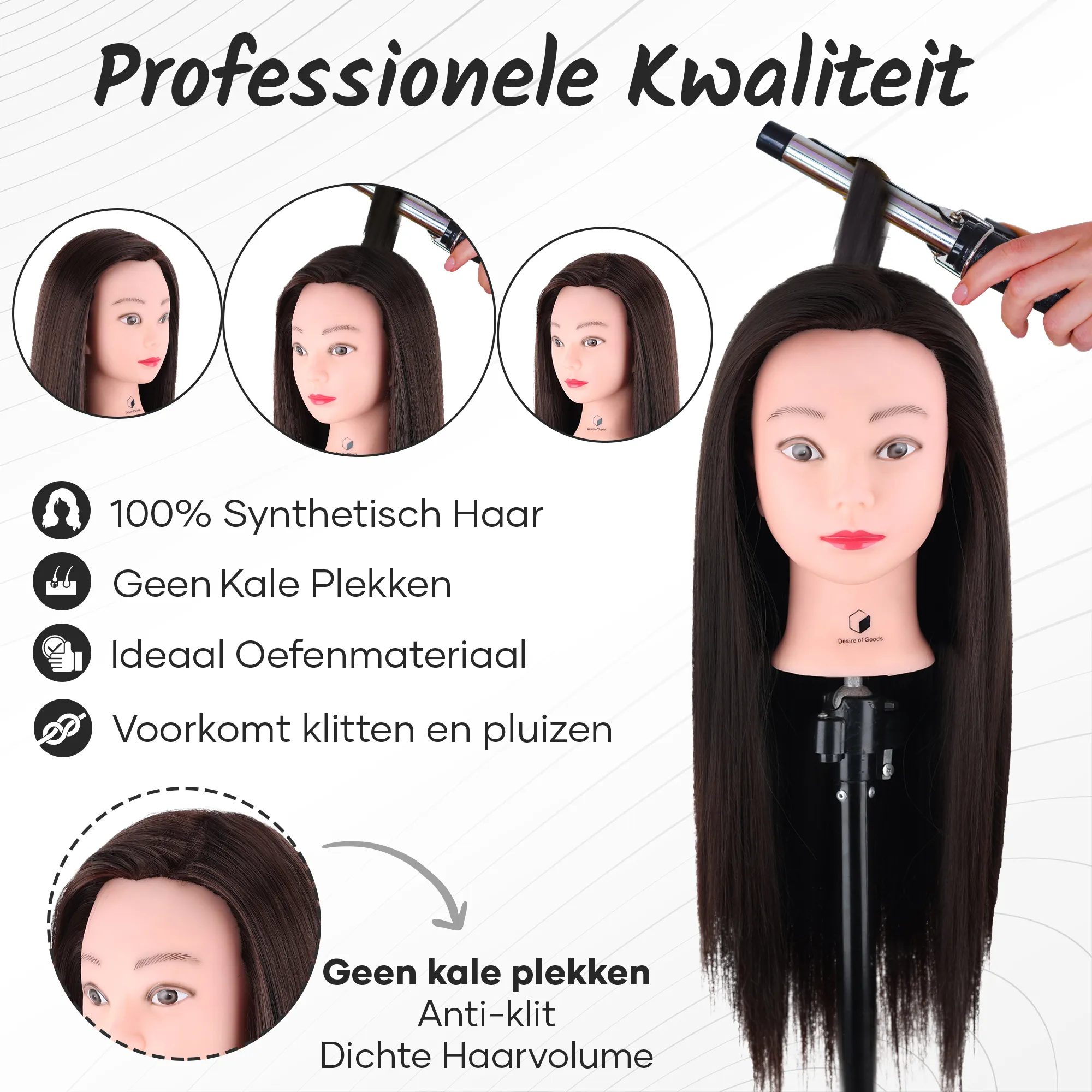 Desire of Goods Professioneel Oefenhoofd Kappershoofd Kastanjebruin Statief & Styling Accessoires Kappop Kaphoofd 70 cm - Afbeelding 3