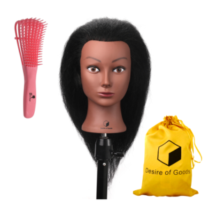 Desire of Goods Afro oefenhoofd kappershoofd – Donkerbruin 100% Echt haar – Met tafelklem en anti klit haarborstel