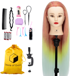 Desire of Goods Oefenhoofd Kappershoofd – Goudvis – Met tafelklem en Styling Accessoires – Kappop – Kaphoofd – 70 cm