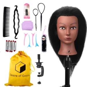 Desire of Goods Afro oefenhoofd kappershoofd en Styling Accessoires Donkerbruin haar 100% Echt haar met statief