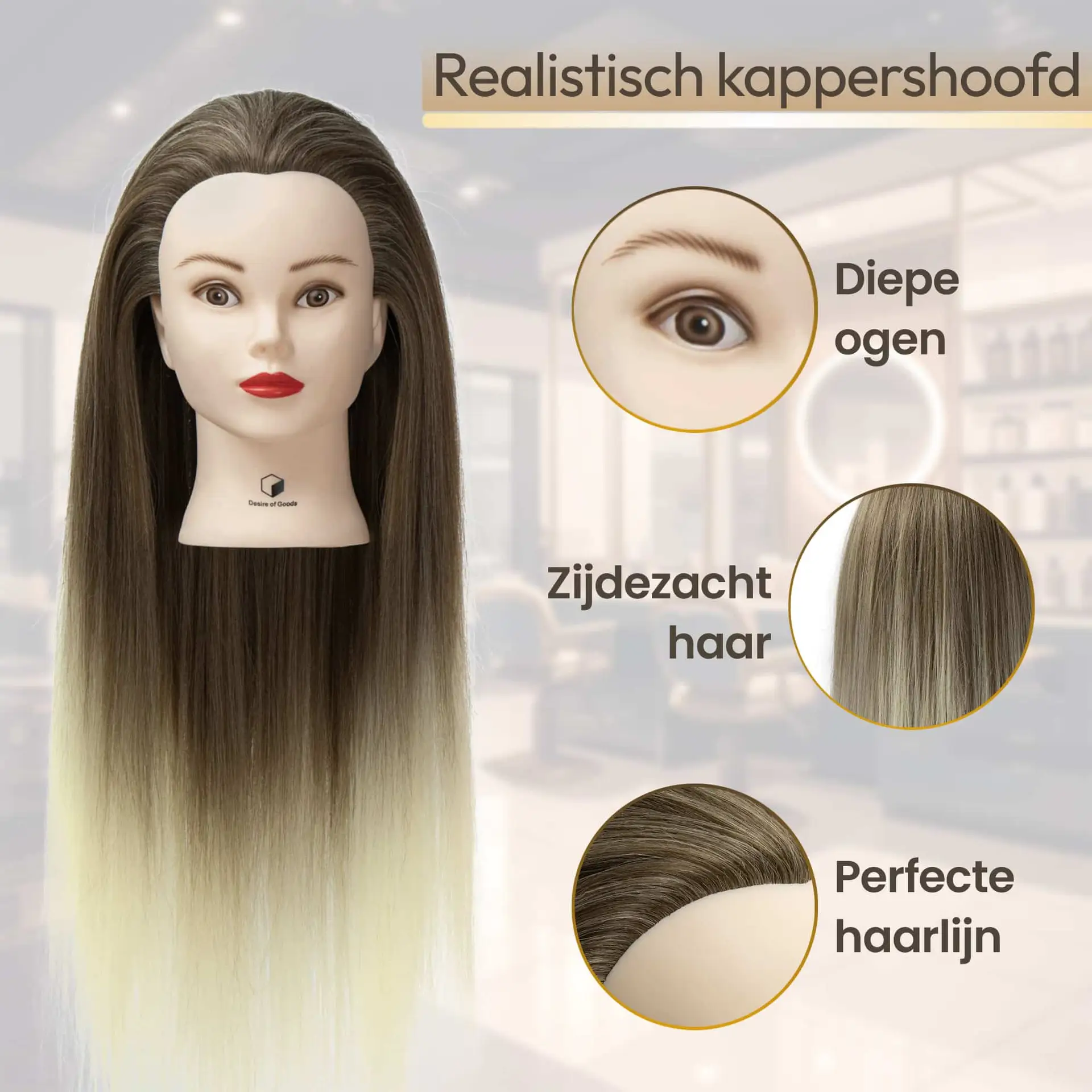 Kappershoofd oefenhoofd – Ombre – Met tafelklem en styling accessoires – 70 cm - Afbeelding 5
