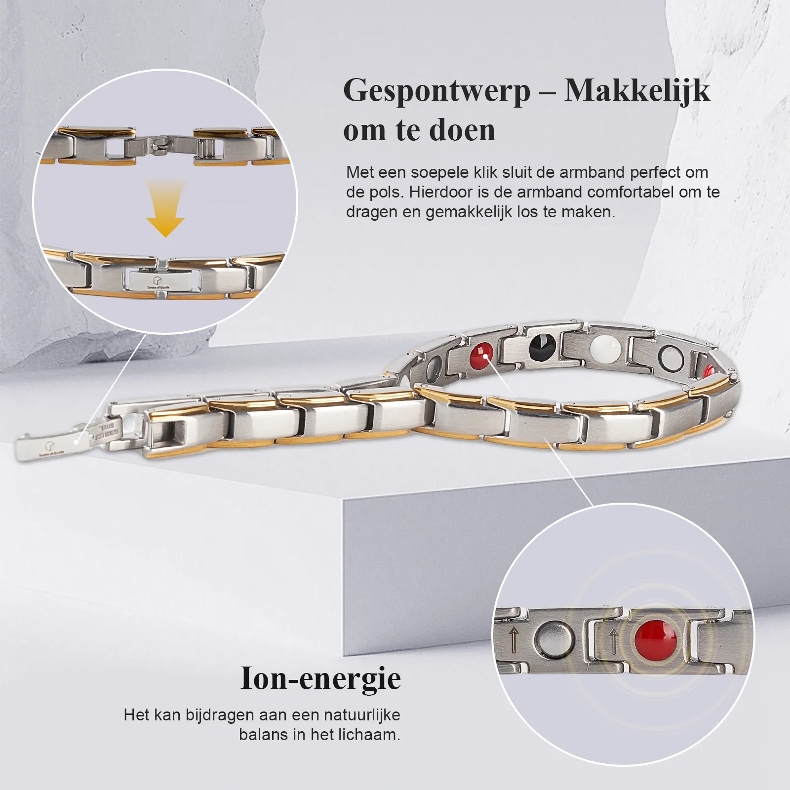 Desire of Goods Magnetische armband met inkorter – magneet armband – waist trainers – dames/heren – Zilver/Goud - Afbeelding 3