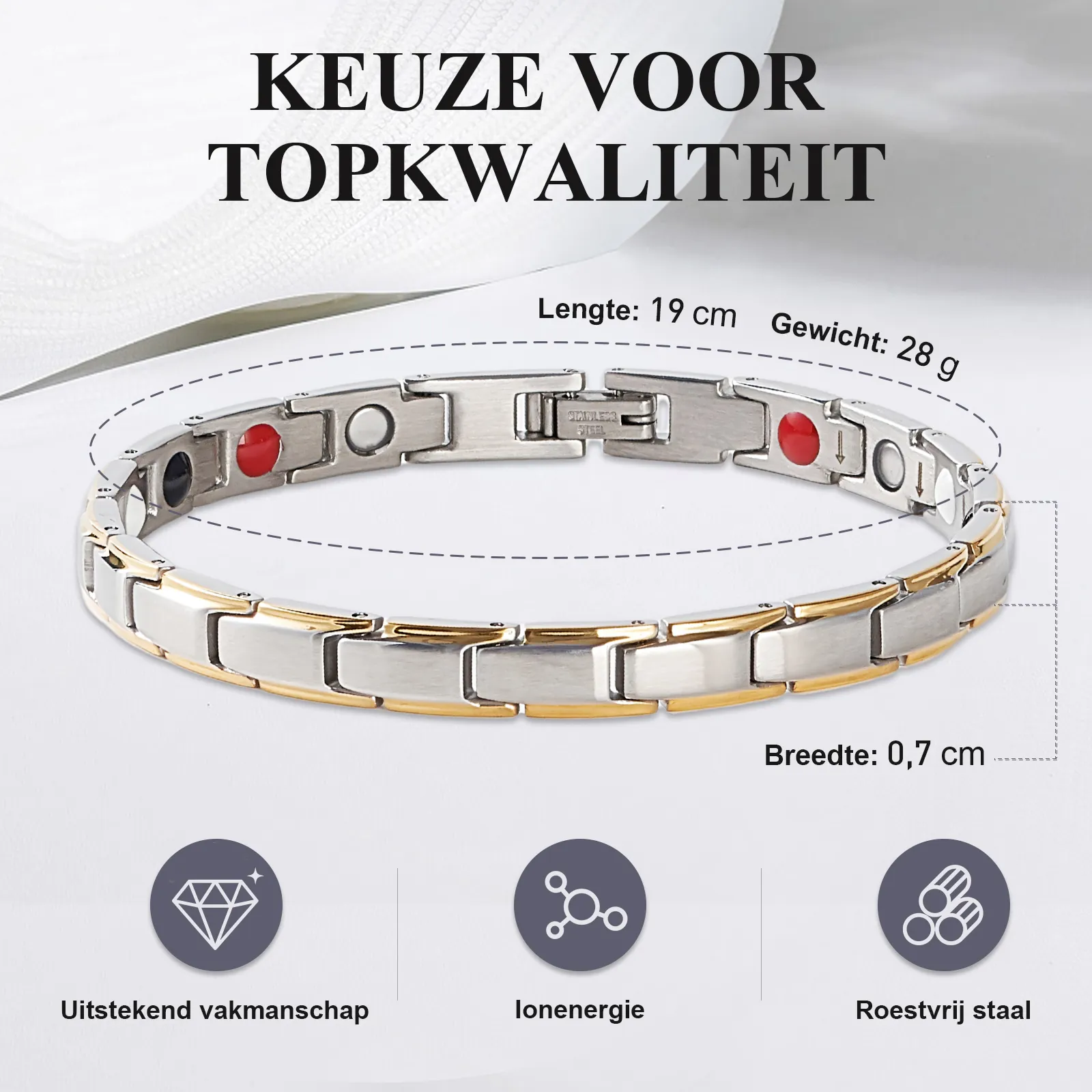 Desire of Goods Magnetische armband met inkorter – magneet armband – waist trainers – dames/heren – Zilver/Goud - Afbeelding 4